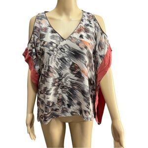 Akiko Cold Shoulder Kimono Style Peacock Feather Top Size M